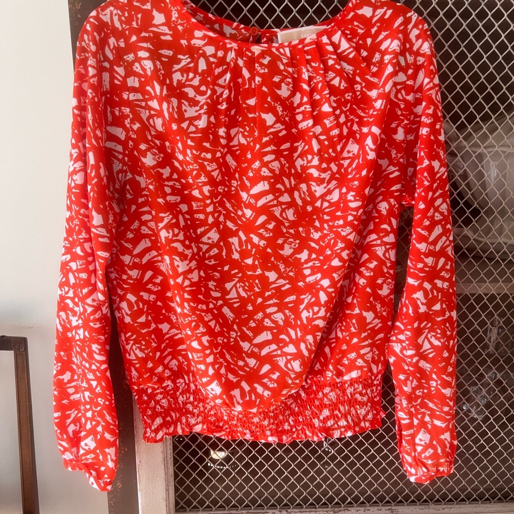 Michael Kors Vibrant Red and White Patterned Blouse